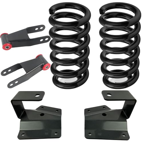 Front 3" Drop and Rear 4" Drop Lowering Kit For Chevy Silverado 1500 GMC Sierra 1500 2WD 1999-2006 Coil Springs & Shackles & Hangers