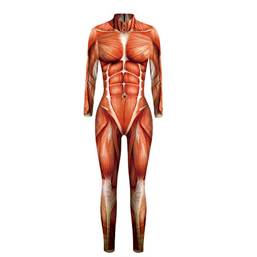 Moon&Miss Womens Skull Skeleton Bone Bodysuits 3D Print Costume Stretch Skinny Catsuit Overall Jumpsuit (X-Large Muscle Jump Suit)