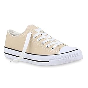 stiefelparadies stiefelparadies Sportliche Damen Sneakers Metallic Schnürer Sneaker Low Spitze Turn Blumen Denim Stoff Flats Schuhe 69902 Nude 43 Flandell