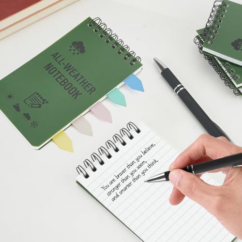 Jiayaus 8 Stück Wasserdichte Notizblock, 3 x 5 Zoll Pocket Notizbuch Allwetter Notizblöcke mit Top-Spirale, Taschennotizblock 2 Stift und Indexaufkleber, Field Notes für Aktivitäten im Freien Militär