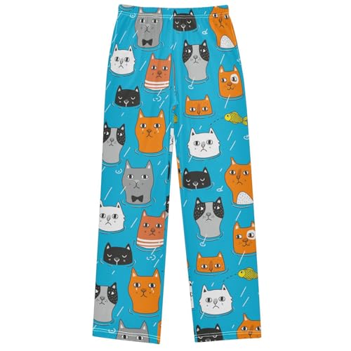 Boy's Pants Funny Colorful Sad Cat Water Jogger Pants Elastic Waist Long Bottoms Trousers with Pockets 6-14 Years