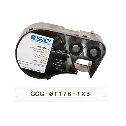 Brady MC-250-342 Polyolefin B-342 Black on White Label Maker Cartridge, 7' Width x 7/16