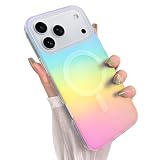 Picture of Heaofei Cute Case for iPhone 17 Pro Case for Women Girls [Compatible with Magsafe] Aesthetic Girly Glitter Bling Rainbow Magnetic Protective Phone Cover, Translucent Iridescent Blue & Pink