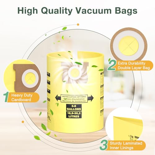 15PCS 5-8 Gallon Wet Dry Vacuum Filter Bags Replacement For Shop Vac Bags, Replace Part Type H #90671 9067100 9067133, Type E #90661 9066100 9066133, VF2004, VHBS VDBS（Yellow） by isinlive - Image 4