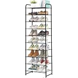 Ekisemio-10 Tiers Tall Shoe Rack Organizer for 20 Pairs Shoes, Expandable & Adjustable Shoe Storage Shelf, Wire Grid, Black