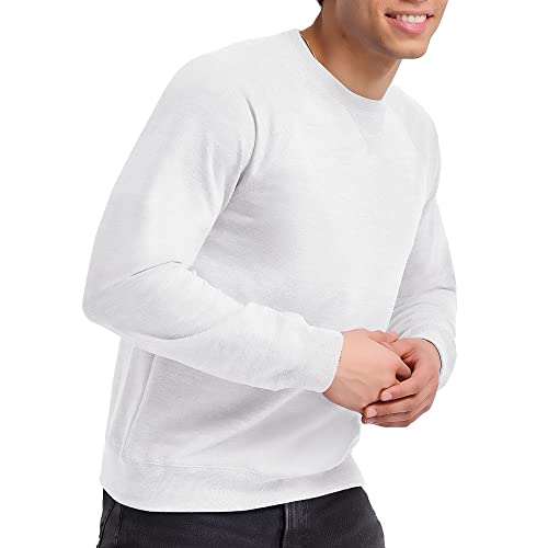 Hanes Men's Crewneck Sweatshirt, Tri-Blend French Terry, White, Large #TOP3