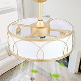 YMKSKJ 20 Inch Gold Fandelier Ceiling Fans with Lights, Gold Chandelier Ceiling Fan with Light Remote Control, Caged Enclosed with 6 Speeds for Bedroom, Nursery, Living Room