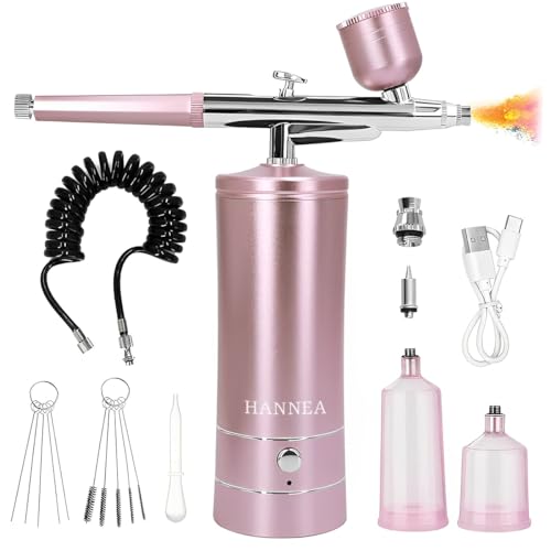 HANNEA® Airbrush-Kit Rechargeable Cordless Airbrush Compressor – Handheld Airbrush Gun, Airbrush Set Portable Wireless Air Brush for Barber, Nail Art, Cake Decor, Makeup, Model Painting
