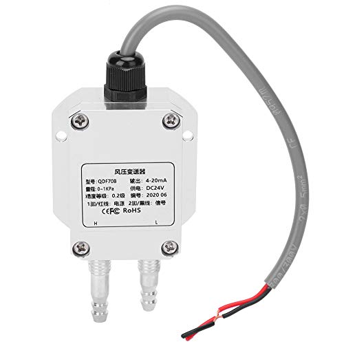 Wind Pressure Transmitter Silver Aluminum Alloy, 4-20mA DC24V, 0.1Kpa - Advanced Circuit and Temperature Compensation, Industrial Process Control Sensor (0.1Kpa)