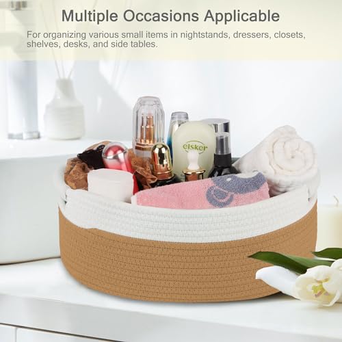 BOSROTY Small Woven Basket with Gift Bags and Ribbons, Empty Baby Gift Baskets for Kids Women Men, Shelf Storage, Small Cat Dog Pet Toy Boxes, 13”x 9”x 5.5”, Camel