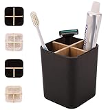 DAZUINIAO Bamboo Toothbrush Holder Marble Look Toothbrush Stand 4 Slots Electric Toothbrush and Toot