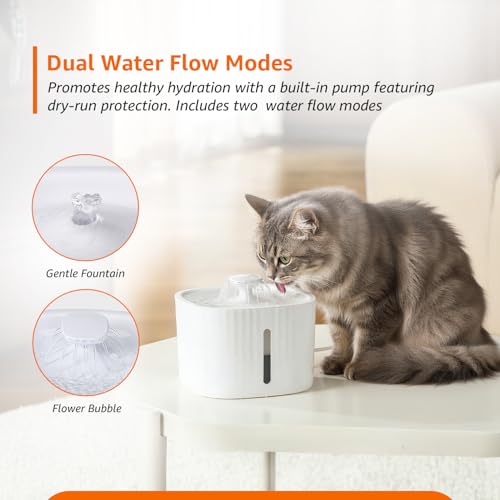 Image of Amazon Basics 3L Pet Water Fountain for Cats & Dogs | with LED Light | USB Powered | Dual Flow | Silent Pump | BPA-Free Food-Grade Material | White