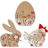 Contenu de l'emballage : 3 décorations de Pâques en bois - lapin, poussin, œufs de Pâques. Dimensions : environ 12,8 x 1,8 x 15,8 cm / 13 x 2,4 x 16,8 cm / 15 x 2,1 x 14,5 cm