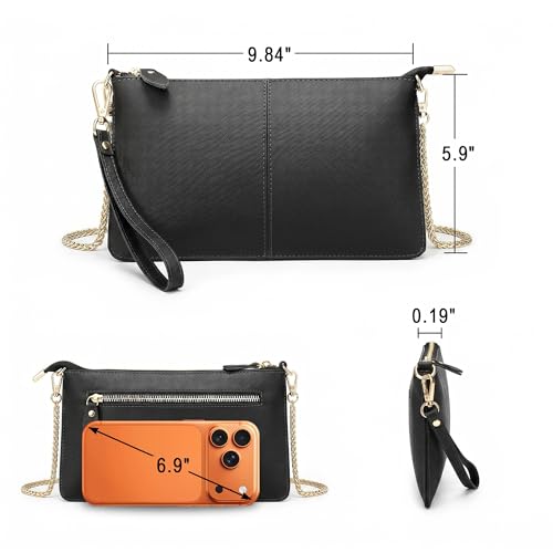 Image of YALUXE Genuine Leather Wristlet Handbags Purses Cell Phone Pocket Clutch Wallet Crossbody Bags for Women