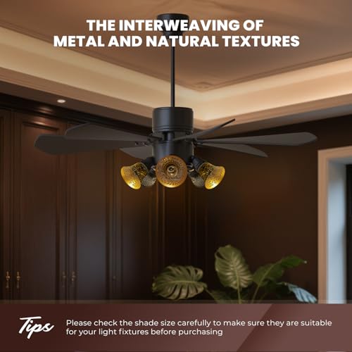 Image of Ceiling Fan Replacement Globes, 4 Pack Chrysanthemum Pattern Fixture Replacement Globes Shades with 1-5 /8 inch Fitter, ALUCSET 4.5 inch Height and 4-3 /4 inch Diameter, Metal Cover for Pendant Lamp Wall Lamp