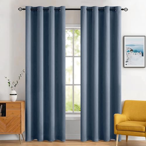 MIULEE Stone Blue Blackout Bedroom Curtains Drapes 72 Inch Long 52"x72"