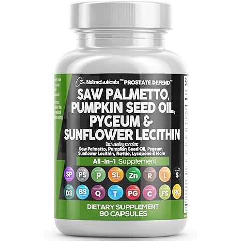 Clean Nutraceuticals Saw Palmetto Pumpkin Seed Oil Pygeum Sunflower Lecithin Stinging Nettle Cranberry - Prostate Supplements for Men with Lycopene - 90 Caps Cover