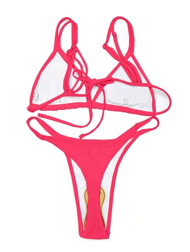 Image of Women's Sexy Thong Bottom Two Piece Bikini Double Shoulder Straps Cute Swimsuit Triangle Bathing Suit