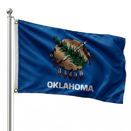 DMSE Oklahoma State Flag, 2ft x 3ft - Vivid Colors & Crisp Seal Details - Lightweight 100D Polyester with Quad-Stitched Edges (2ft x 3ft)