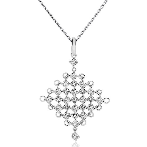 14k White Gold Mesh Diamond Fashion Pendant with 18