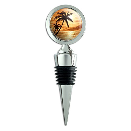 Sunset Beach Palm Tree Hawaii Paradise Orange Wine Bottle Stopper