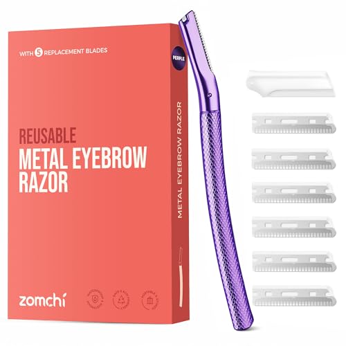 ZOMCHI Cuchilla cejas, Dermaplaning facial para mujeres y hombres, cuchilla facial con cubierta de precisión, cuchilla cejas con 6 cuchillas (Morado)