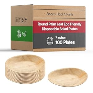 7″ Palm Leaf Eco Friendly Disposable Dinner Plates, 100% Biodegradable & Compostable Round Dishes in Bulk for Rustic Theme Party and Other Occasions, 100 pcs (7″ Salad Plates)