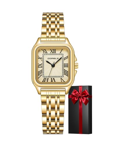 CIVO Montre Femme Analogique Etanche: Montres Quartz Femme Acier Inoxydable Dorée - Montre Chiffres Romains Carre Petit - Cadeau Élégante pour Femmes