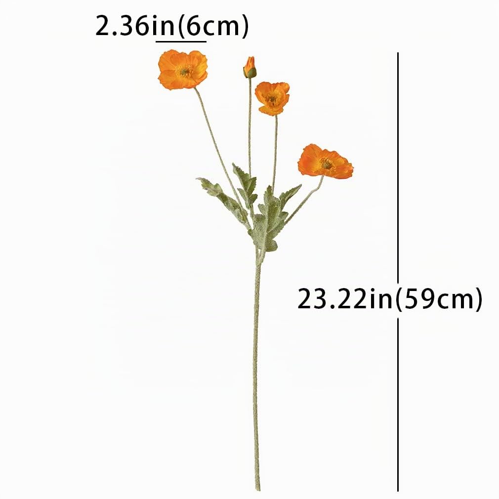 DUYONE 6 tiges de Coquelicot artificielles en Soie pour décoration d'intérieur, Bouquet de Mariage, Centre de Table, Plantes artificielles Corail, Fleurs en Soie pour décoration (Orange)