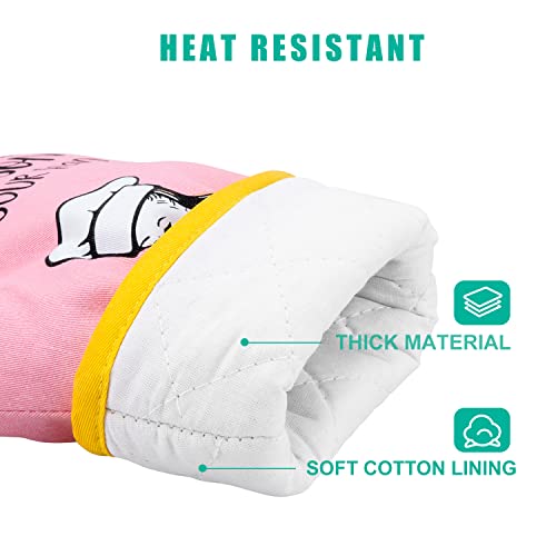 Miracu Funny Oven Mitts, Fun Pink Oven Mitt Set - Cute Retro Cooking Baking Oven Mitts For Women, Friend - Unique House Warming, Mothers Day, Birthday Kitchen Gifts For Women, Mom, Wife, Baker, Her #TOP2