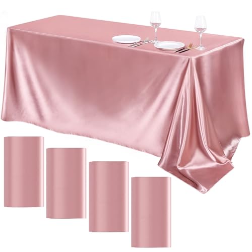 Image of TURSTIN 4 Pack Rose Gold Satin Tablecloth 102 x 58 Inch Overlay Table Cover