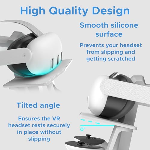 Image of DigiCharge VR Headset Stand for Meta Quest 3S / 3 / Oculus Quest 2 - Holder Mount Display Storage for Headset and Touch Controllers