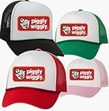 Vintage Piggly Wiggly grocery store throwback trucker hat cap snapback classic gift market funny (Black)