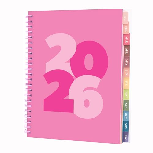 Rileys Agenda Journalier 2026, Planner 2026 Scolaire et Familial, Semainier et Planificateur Hebdomadaire Mensuel, Agenda Professionnel à Spirale pour Fille (Chunky, Rose, 20 x 15 cm, Français)