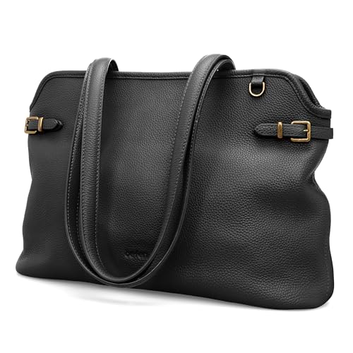 befen Black Soft Genuine Leather Medium Tote Bag for Women Designer Totes Purse Handbags with Top...