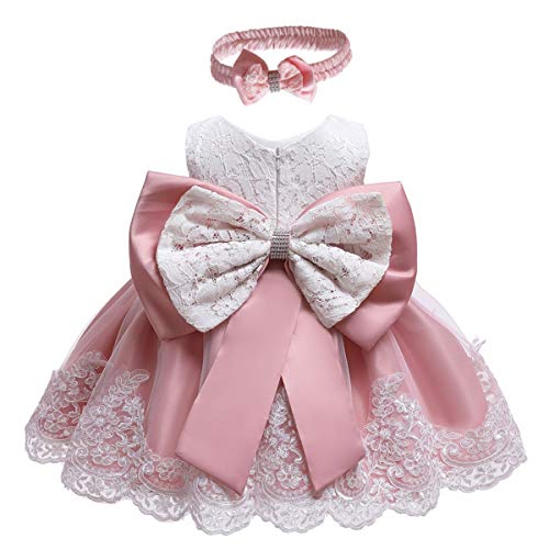 MYRISAM Baby Girls 1st 2nd Birthday Dress Bowknot Flower Lace Dresses Wedding Pageant Christening Baptism Tutu Gown Dusty Rose 6-12M