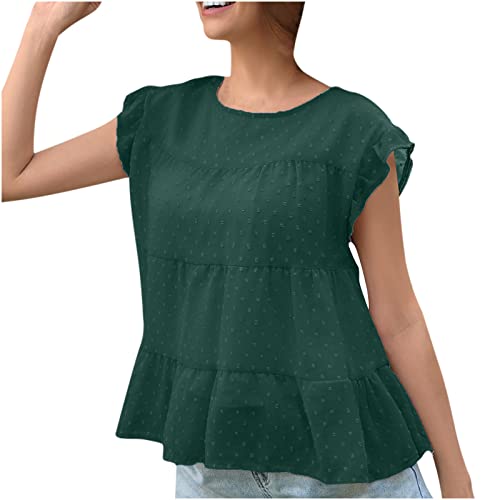 Summer Tank Tops for Women Casual Trendy Swiss Dot Ruffle Sleeveless Shirts Comfy Loose Splicing Flowy Blouse Vests