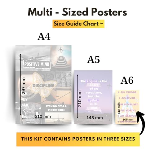 Image of Yellow Town India Aviation Motivational Posters Kit | Set of 21 Wall Posters (4 A4, 8 A5, 9 A6) | Pilot & Aviation Inspired Quotes | Premium 300 GSM Glossy Card Stock | Hostel Friendly, Reusable & Wall Safe Prints with Tape Roll