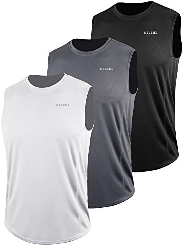 NELEUS Men's 3 Pack Muscle Workout Tank Top for Gym Running,5042,Black,Grey,White,2XL,EU 3XL