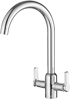 Heable Kitchen Mixer Tap Dual Lever Monobloc Swivel Spout Chrome Sink Taps Brass with UK Standard Fittings