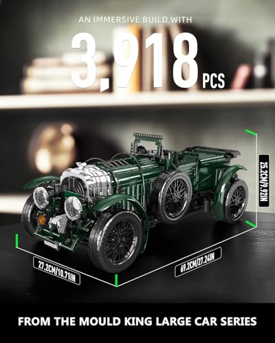 Mould King 13191 Classic Cars Building Blocks Sets, MOC Scale Model Kit with Engine Battery and Motors Vintage Car Model, Collectible Set for Adults, Gift Toy for Age 14+ (3918+ Pieces)