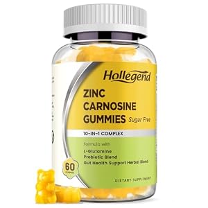 Zinc Carnosine Supplement Sugar Free, Organic Zinc Carnosine 75mg with L-glutamine, Probiotic & Herbal Blend, Comprehensive Gut & Digestive Health Support, Bloating Relief, Vegan, Non-GMO, 60 Gummies