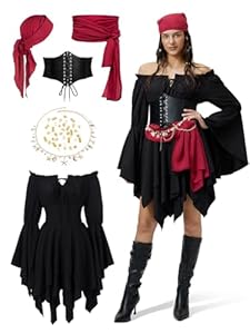 Geehora Piratenkostüm Damen, Piraten Kostüm Frauen (Schwarz, S)