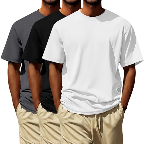 T-Shirt 3 pièces col rond coton homme chemise body manches courtes