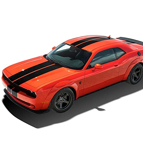 15INCH Wide Parallel Racing Stripes Kit Front to Rear Stripe for Dodge Challenger 2015-2022 Graphics Decal Stickers-Matte Black Kit