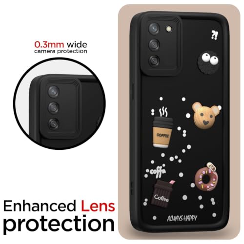 Image of Bintage Back Cover Compatible for Samsung A02s / F02s 4G | Cute Fun Ball | 3D Taddy Smiley Coffee | Milk Case | Full Body Protection - Black