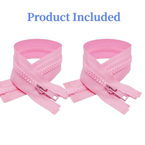 Image of MebuZip 2PCS #5 9 Inch Separating Jacket Zippers Resin Zipper Molded Plastic Zippers Bulk for Sewing Coat Jackets Clothes (Pink)