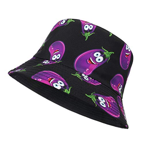 MengPa Unisex Bucket Hat Summer Travel Sun Fisherman Hats Reversible (Eggplant) UK2662P