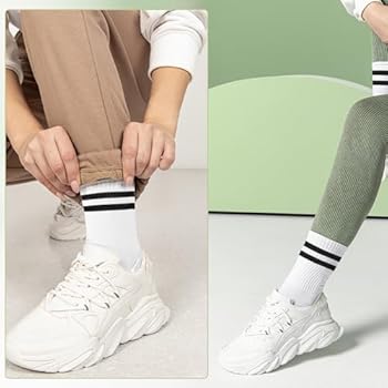 CHENGCKJ 6 paar crew sokken voor dames, katoenen sokken, ademende sportsokken, eenvoudige damessokken, strepen, sneakersokken voor sport, vrije tijd en feestjes
