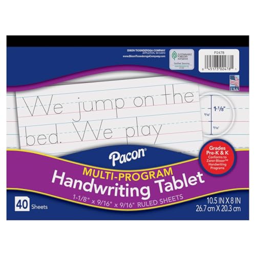 Feuille Pacon Zaner-Bloser Grades Pre-K & K pour corriger les lettres tremblantes des enfants